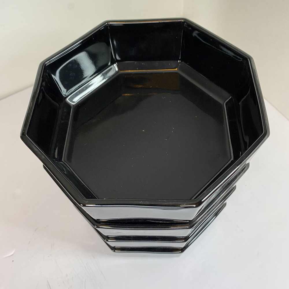 4 Arcoroc OCTIME Black Glass Salad/Soup Bowls 5 3/4” Octagonal Shape France VTG